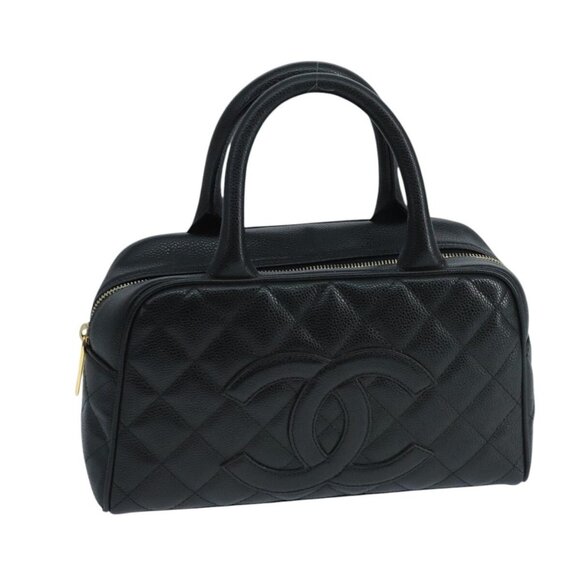 CHANEL Matelasse Hand Bag Grained Calf Skin Black CC Auth - Picture 10 of 16